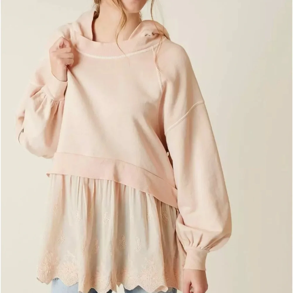 Free People Sweet Streets Muted Pink Tunic Style Hoodie Size Small - Picture 1 of 10